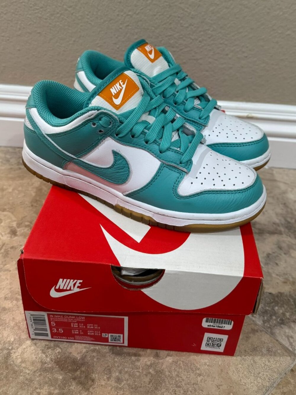 Nike Dunk Low Teal Zeal Miami Dolphins Sneakers Shoes Women's Sz 5 w/ Box DV2190